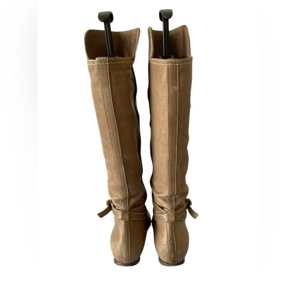 Chloé brown leather knee-high riding boots with a small ankle strap Sz:38.5